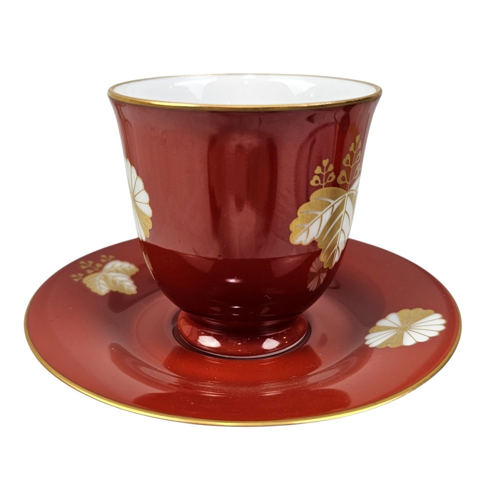 Noritake Danbury Mint Red Gold Floral Crest Bone China Tea Cup and Saucer Set - Picture 4 of 9